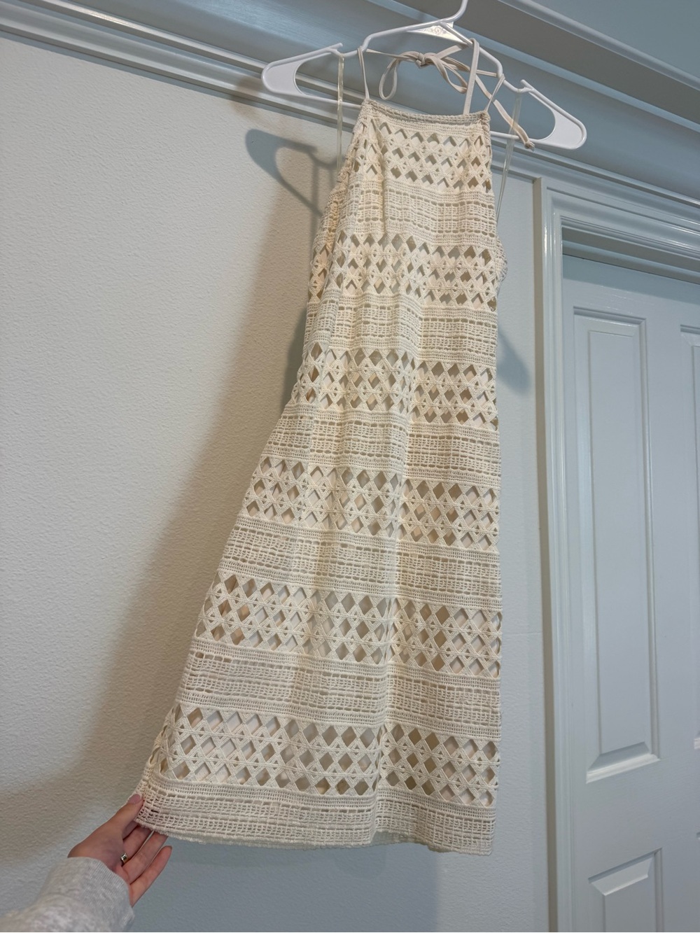 BB Dakota Cream Crochet Dress with Halter Neck